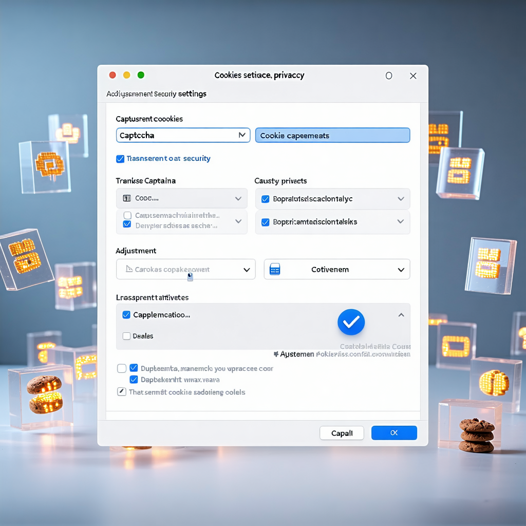 브라우저 쿠키, 캡차, 프라이버시 설정이 표시된 보안 옵션 창 인터페이스 화면
