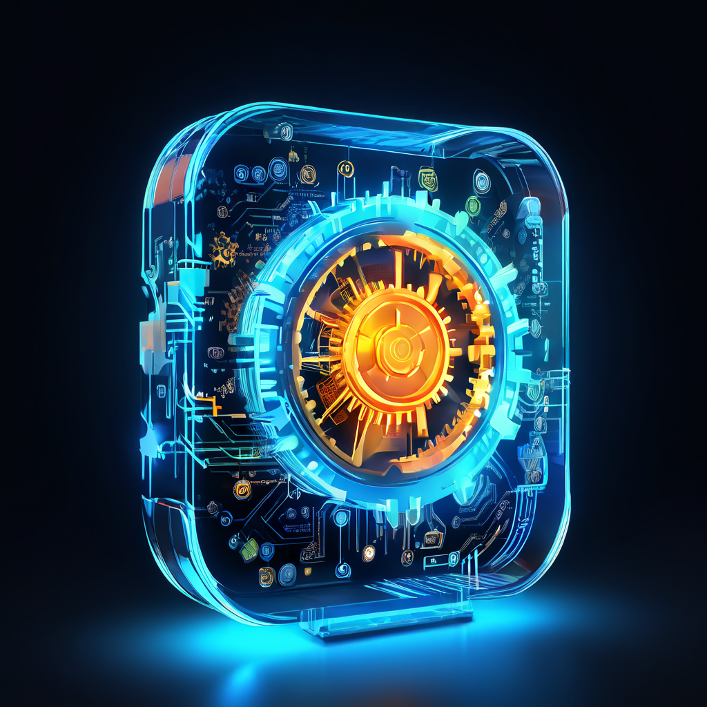 빛나는 디지털 결제 앱 아이콘의 단순한 화면이 벗겨지며, 그 아래로 동전 흐름과 데이터 스트림을 움직이는 복잡한 톱니바퀴가 드러난 모습이다.