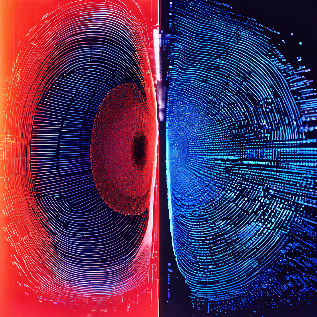지문 인식 기술의 원리를 보여주는 이미지로, 음파를 이용한 정밀한 내부 구조 스캔과 표면만을 읽는 광학식 스캔의 근본적인 차이를 대비하여 설명합니다.