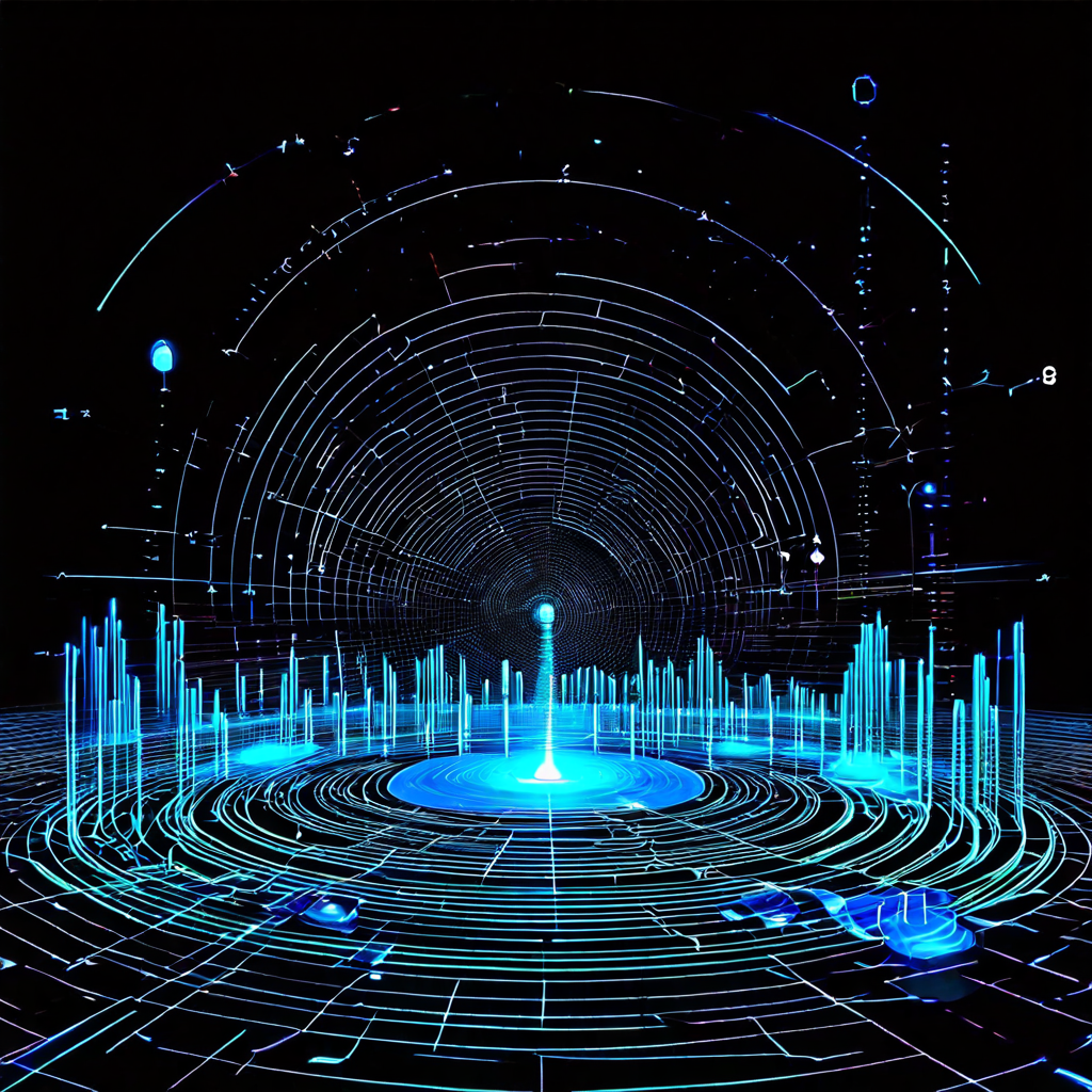 중앙의 짧은 안테나에서 뻗어나온 전파가 장애물에 막히고 간섭으로 일그러지는 모습이다.