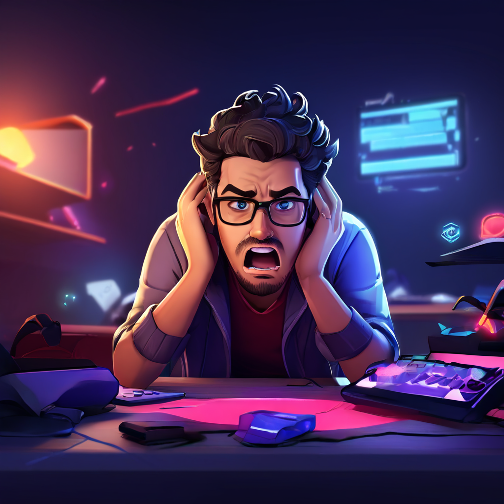 화면에 걸려온 전화 알림을 보며 짜증 내는 게이머와 패배한 게임 캐릭터가 보이는 장면이다.